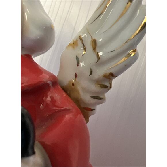 Vintage Nippon Angel Girl Holding Candle Christmas Figurine Red Gold Japan FLAW - Picture 11 of 16